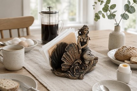 SERVIETHOLDER. Flot Veronese figur i form af en kvinde på en konkylie