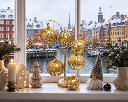 Unik julepynt. Polske håndlavet guld blank julekugler med dekoration
