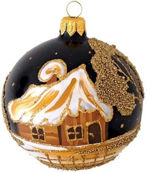 Sorte julekugler med tre forskellige julemotiver i guld, Ø 8 cm 6 stk