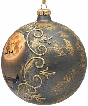 Store jul glaskugler i grå med mat finish og vinterlandskab, Ø 15 cm