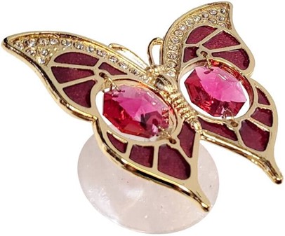 GOD VENINDEGAVE. Forgyldt sommerfugl med rød Swarovski krystaller