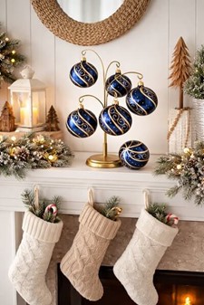 Juletræspynt glas. Polske julekugler i blå med gyldent ornament