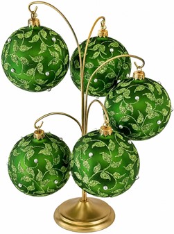 Billige grønne glas julekugler med et plantemotiv, Ø 10 cm 6 stk