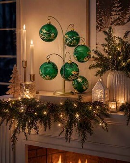 Juletræspynt glas. Gennemsigtig grøn julekugle med svampe, Ø 8 cm