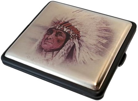 Metal cigaret etui med indianer billede. Op til 18 cigaretter