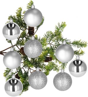 Julekugler plast sølv blank, mat og gliter Ø 4,6 til 5 cm, 12 stk