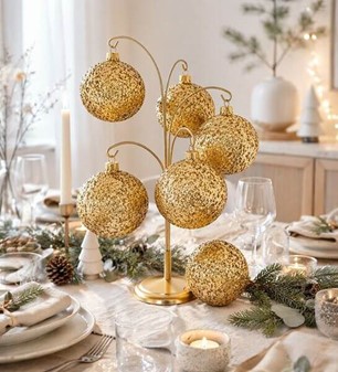 Billige, polske glas julekugler i gylden glitter. Ø 8 cm, 6 stk