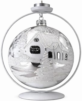 Glas julekugle med hvidt vinterlandskab på spejl baggrunden, Ø 15 cm