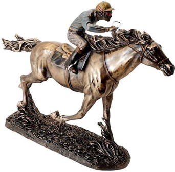 HESTEFIGUR. Imporedende bronzefigur Jockey på hest. Gave til rytter