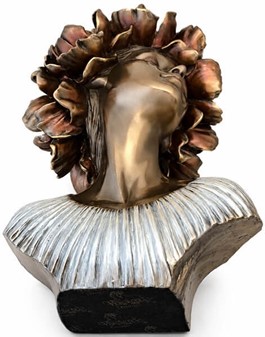 Unik Kvindebuste med Pæoner Krans. Moderne Skulptur til Boligen
