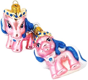 Håndlavet i Polen lyserød pony, glas figur til juletræet, højde 7 cm