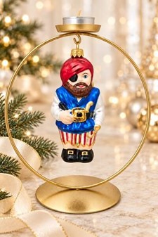 Polsk julepynt. Sød glas figur af pirat med øjeklap, højde 14,4 cm