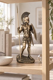 GODE IDEER TIL INDRETNING. Bronze figur af spartanske kriger med spyd