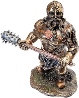 SJOVE GAVER TIL HAM. Sjov bronzefigur af Viking med et knusende kølle