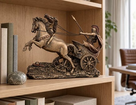 GAVEN TIL HAM PÅ 60. Smuk bronze figur af Achilleus i sin stridsvogn