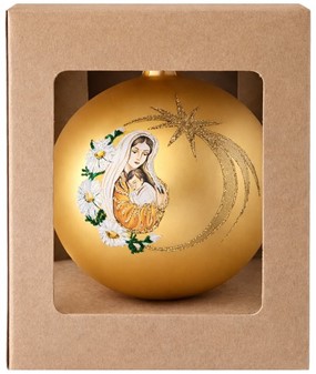 Eksklusiv Julekugle. Gør julen magisk med Maria og Jesus i guld. 10 cm