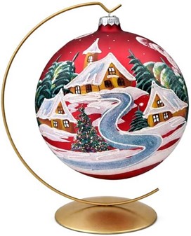 Store julekugler. Juleglaskugle i rød farve med vinterlandskab. Ø 20cm