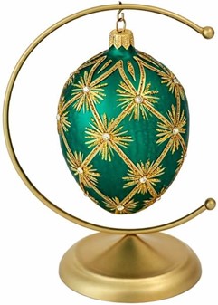 Håndmalet jule glas pynt i grøn Fabergé æg form. Julefigur H: 13 cm