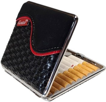 CIGARETETUI. Læder imiteret carbon og alcantara. Til 20 cigaretter