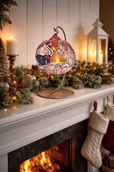 Unik stående-hængende glas julekugle lysestage-lanterne med julemotiv