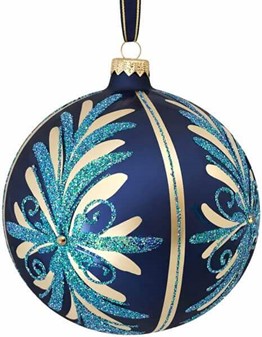 Julekugler store. Glas julepynt i mat marineblå med zirkoner. Ø 15 cm