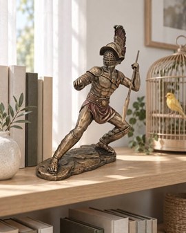 GLADIATOR FIGUR. en slave i kamp med spyd i arenaen det gamle Rom
