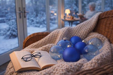 Juleting. Sættet med 6 stykker polske juleglaskugler i kongeblå, Ø 7cm