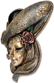 VÆGPYNT. Bronze venetiansk maske med roser. Perfekt bryllupsgave ideer