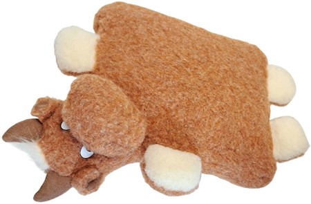 ØKOLOGISK LEGETØJ. Billig uld pude i form af en brun ko, kun 259 kr