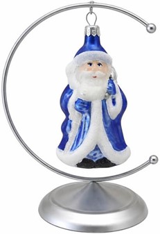 Julepynt online shop. Polsk glas figur af julemand i blå pels. H 11 cm