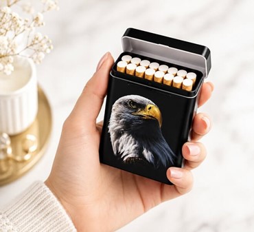 Dyremotiv Cigaret etui Metal. Løve, Ørn, Prærieulv. Sæt 3 stk