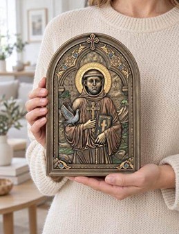 Sankt Frans af Assisi ikon. Unik Indretning og Tidløs Inspiration