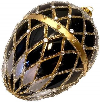 SORT JULEPYNT. Eksklusiv Fabergé-inspireret Julepynt i Håndmalet Glas