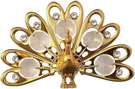 LILLE GAVE TIL HENDE. Påfugl, forgyldt figur med Swarovski krystaller