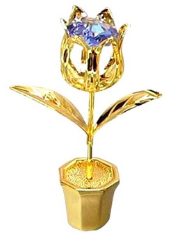 Charmerende figur af en forgyldt tulipan med en blå Swarovski krystal
