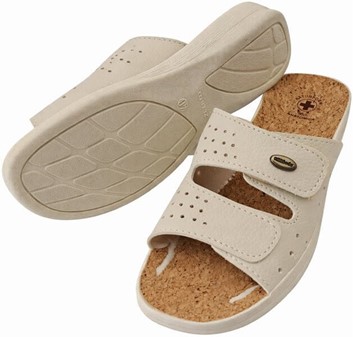 Ergonomiske beige sundhedssandaler dame med korksål og velcro