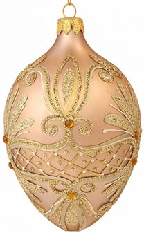 Guld glas æg med gule krystaller, pragtfuldt polsk julepynt. H: 13 cm
