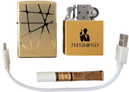 Gavesæt med modulær 2-i-1 lighter. Guld plasma Arc og benzin
