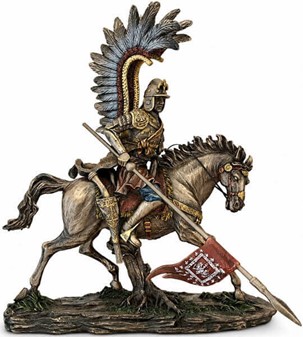 Udsøgt bronze figur af Hussar, polsk kriger på heste. God gave til ham