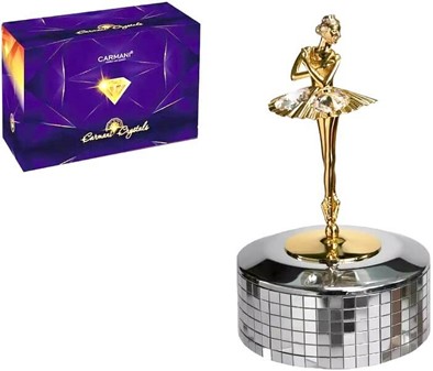 SPILLEDÅSE. guldbelagt figur af ballerina med Swarovski krystaller
