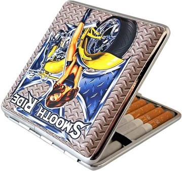 Cigaretetui i Metal til 20 stk – Robust Design med Biker-motiv