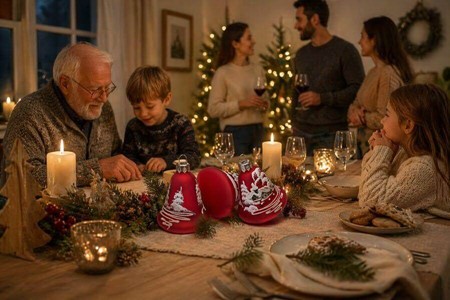Juleklokke i rødt glas. Unik håndlavet vinterdrøm til dit juletræ