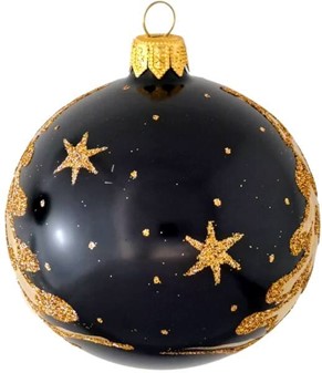 Sorte julekugler med tre forskellige julemotiver i guld, Ø 8 cm 6 stk
