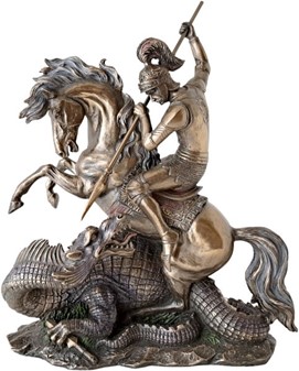 Eksklusiv Sankt Jørgen og dragen figur. Styrke, tro og sejr i bronze