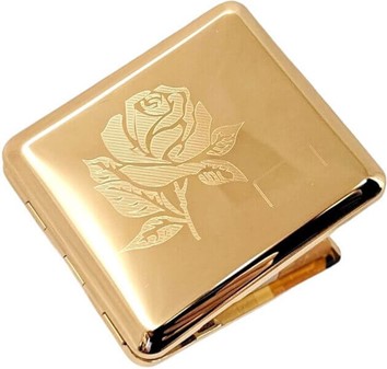 Forgyldt Cigaretetui med Rose. Unikke Valentinsdag Gave til Hende