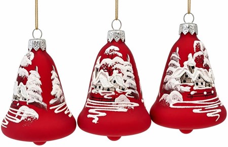 Juleklokke i rødt glas. Unik håndlavet vinterdrøm til dit juletræ
