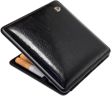 Eksklusiv Vom Hofe cigaretetui i kunstlæder. Klassisk etui i sort
