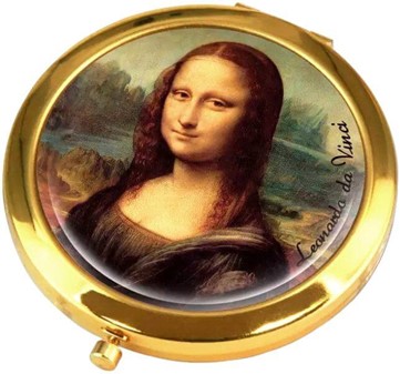 Smukke lille runde lommespejl med det ikoniske Mona Lisa billede