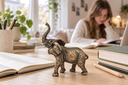 Elefantfigur Bronze. Smuk dekoration, symbol på lykke og velstand