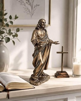 JESUS FIGUR. Katolske, religiøs julegaveide i form Kristus bronzefigur